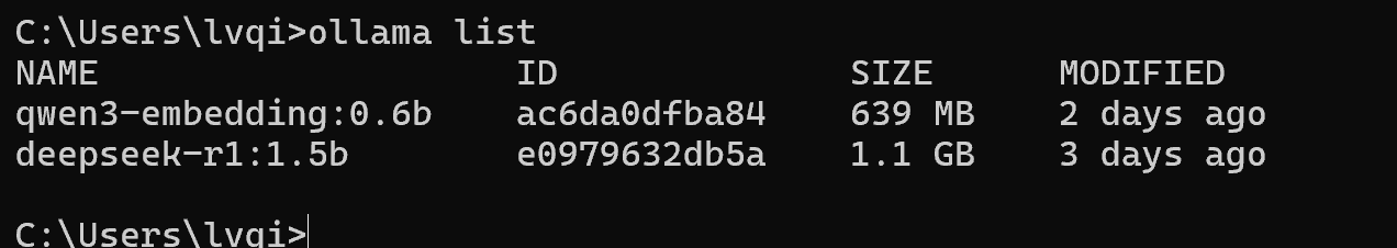 ollama list 查看本地模型